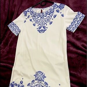 White and Blue Greek Design Dress. Size M. Good condition, never been worn.